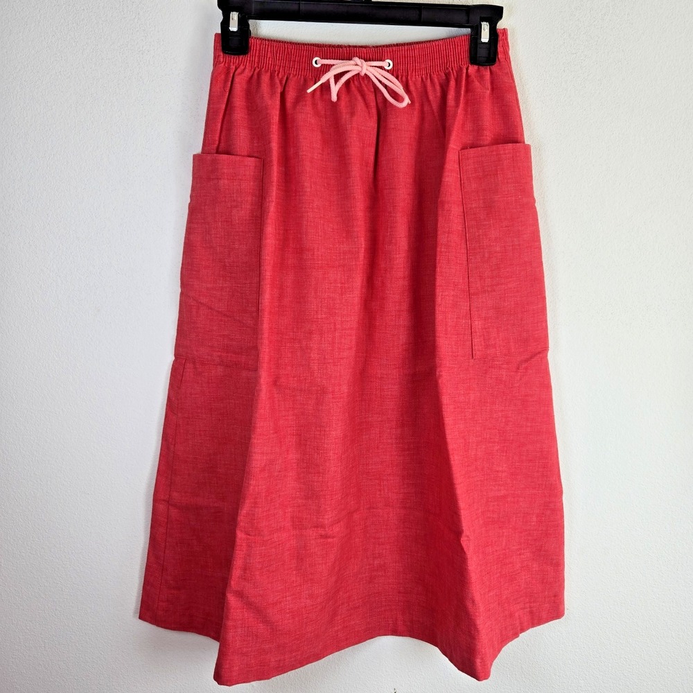 Katie Brooke Vintage Skirt Womens 12 Red/Pink Midi Elastic Waist Pocket Made USA